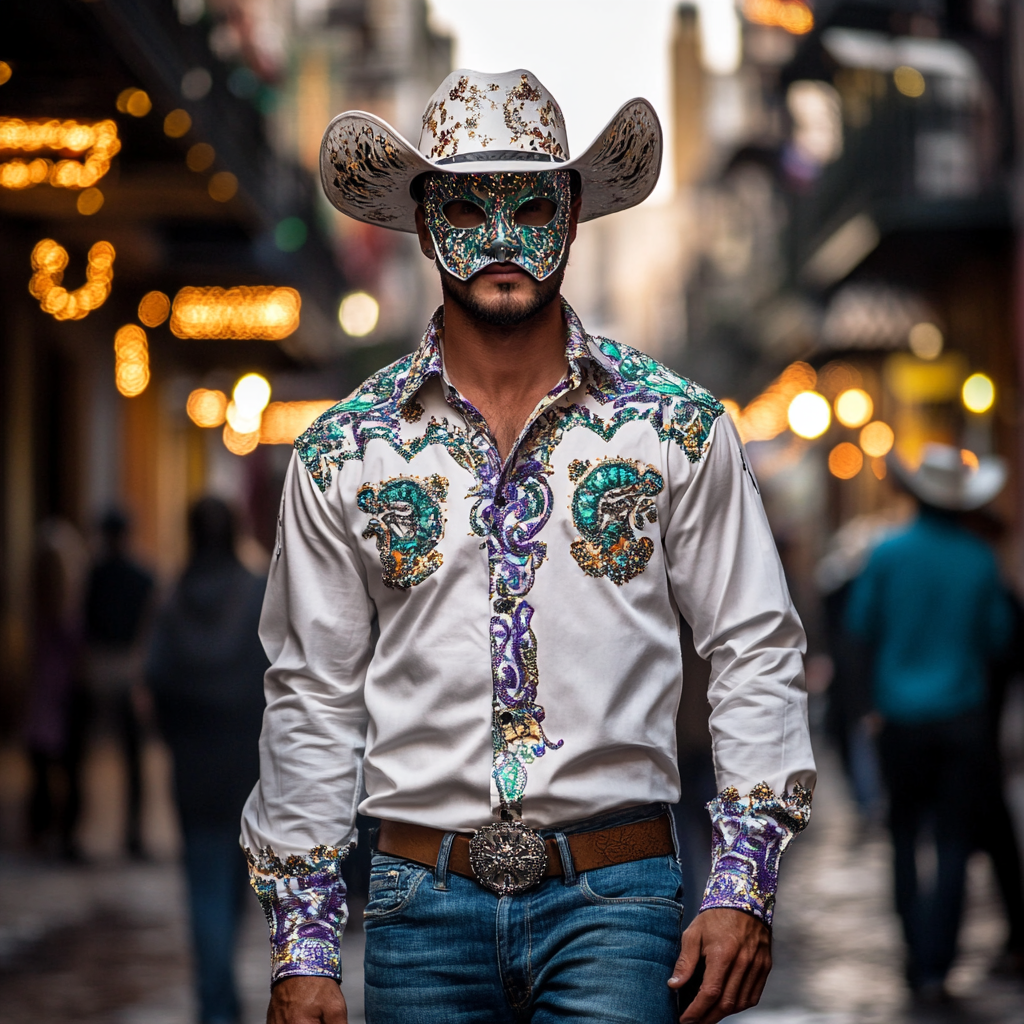 Mardi Gras Carnival Western Long Shirt High quality High elasticity