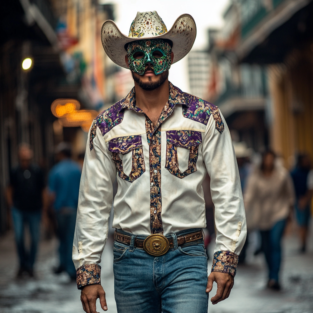 Mardi Gras Carnival Western Long Shirt High quality High elasticity