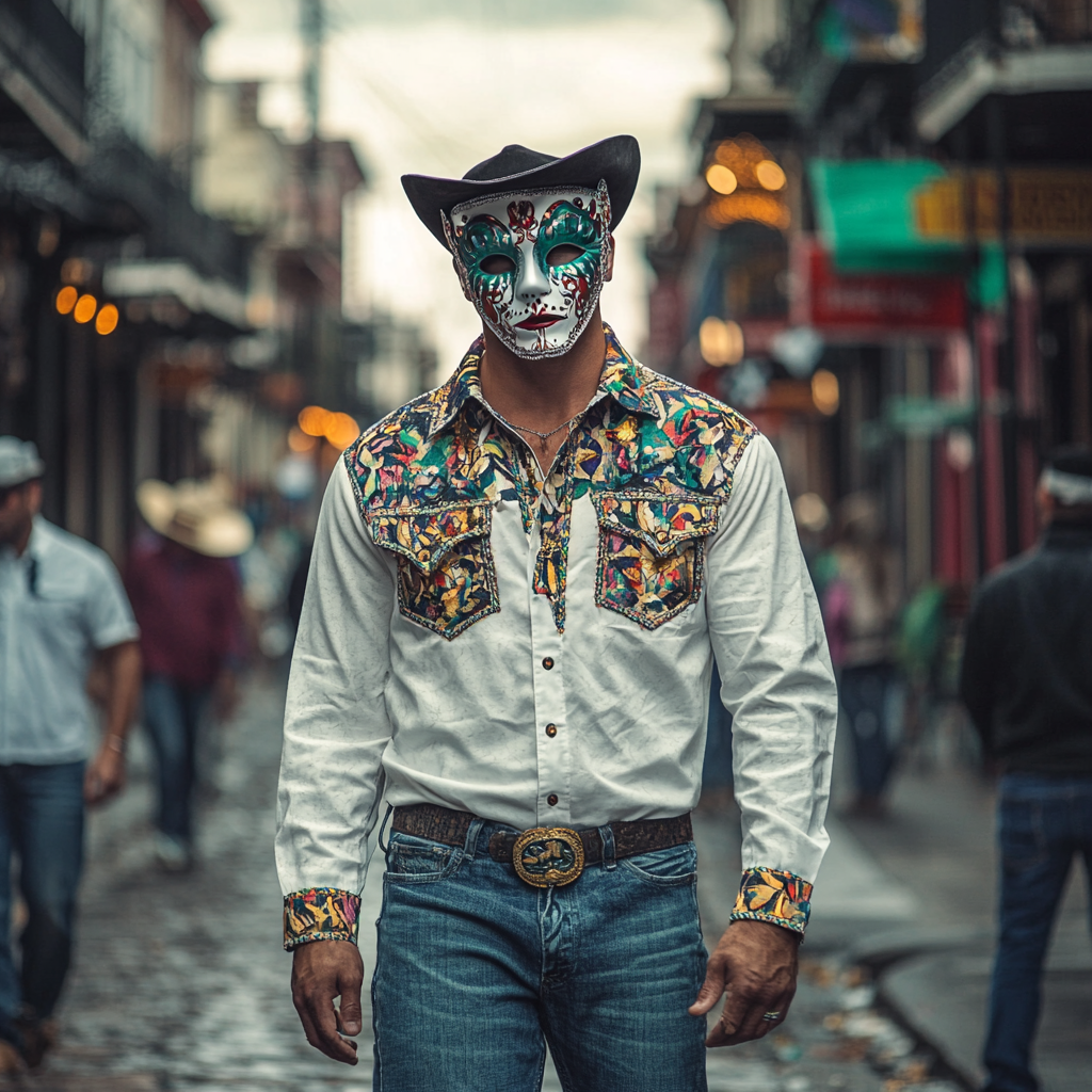 Mardi Gras Carnival Western Long Shirt High quality High elasticity