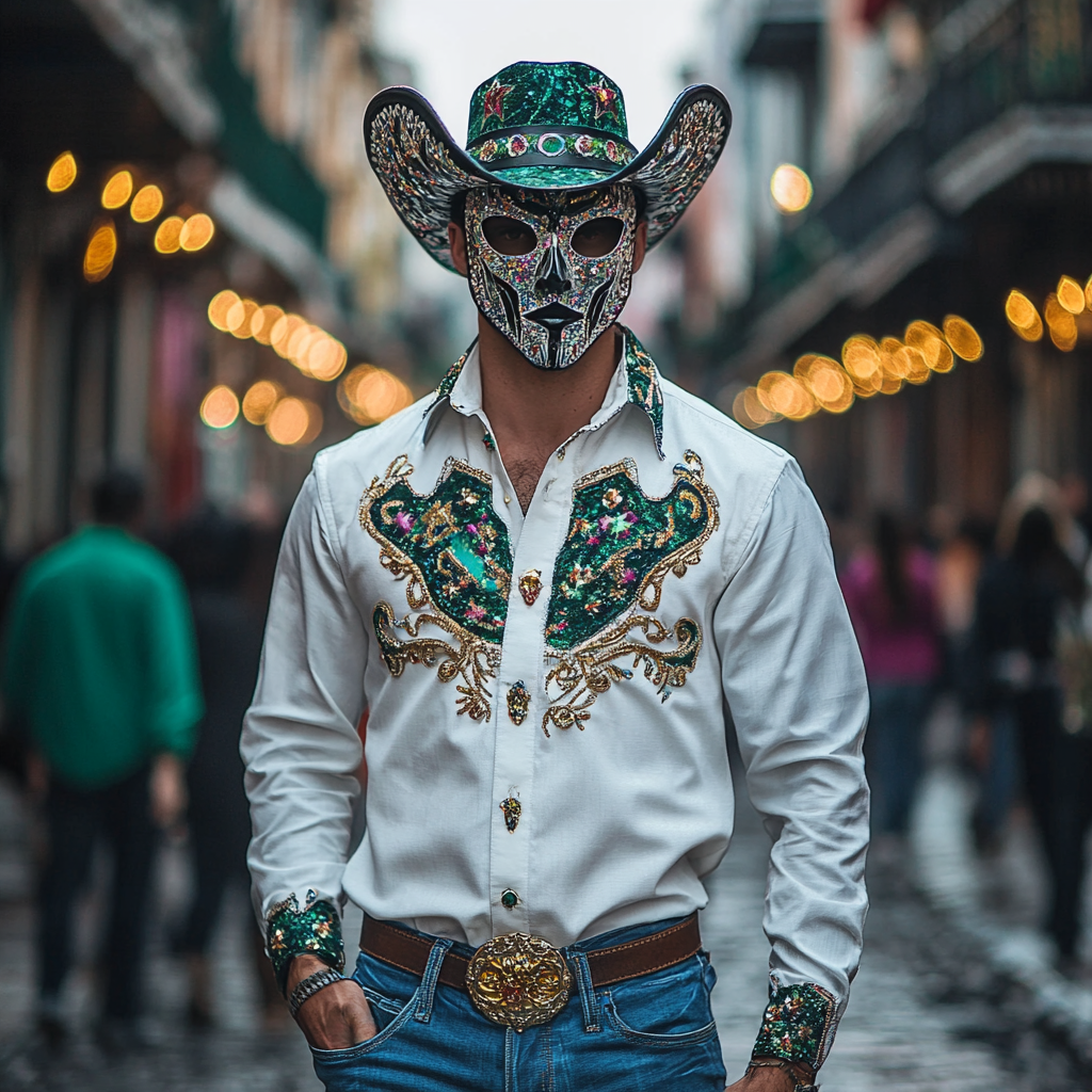 Mardi Gras Carnival Western Long Shirt High quality High elasticity