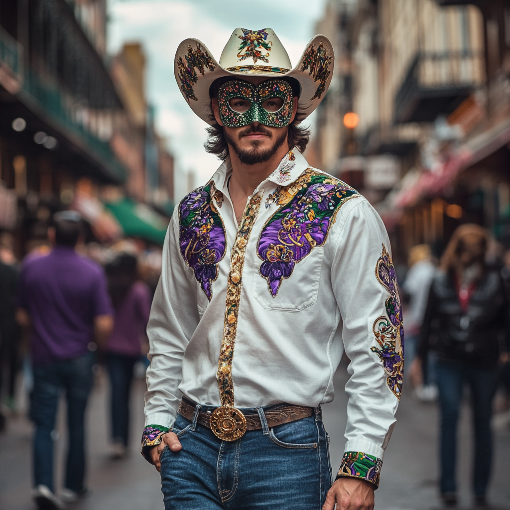 Mardi Gras Carnival Western Long Shirt High quality High elasticity