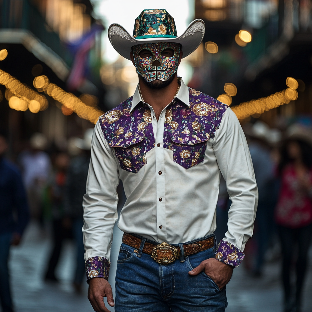 Mardi Gras Carnival Western Long Shirt High quality High elasticity