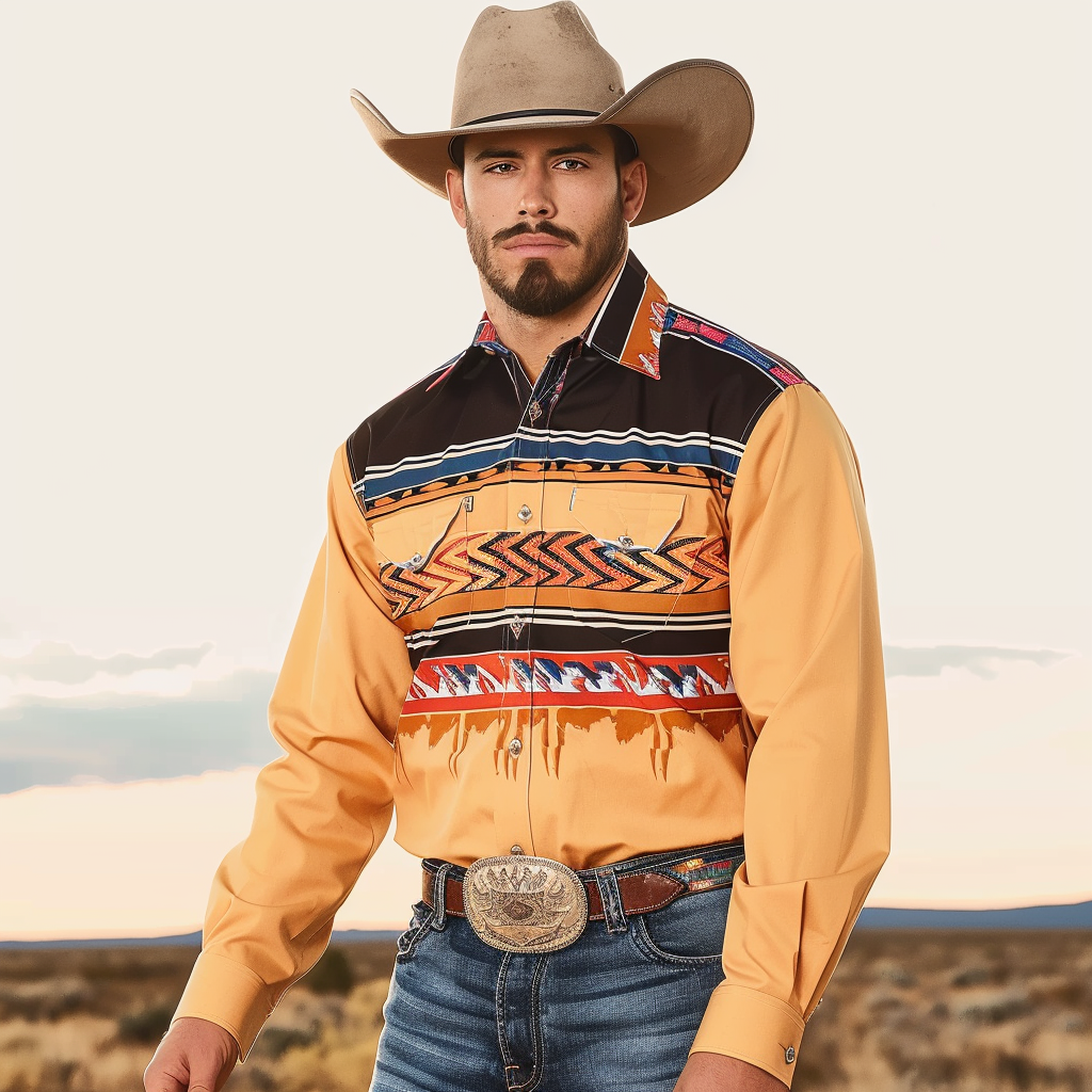 Country style Western Long Shirt High quality High elasticity