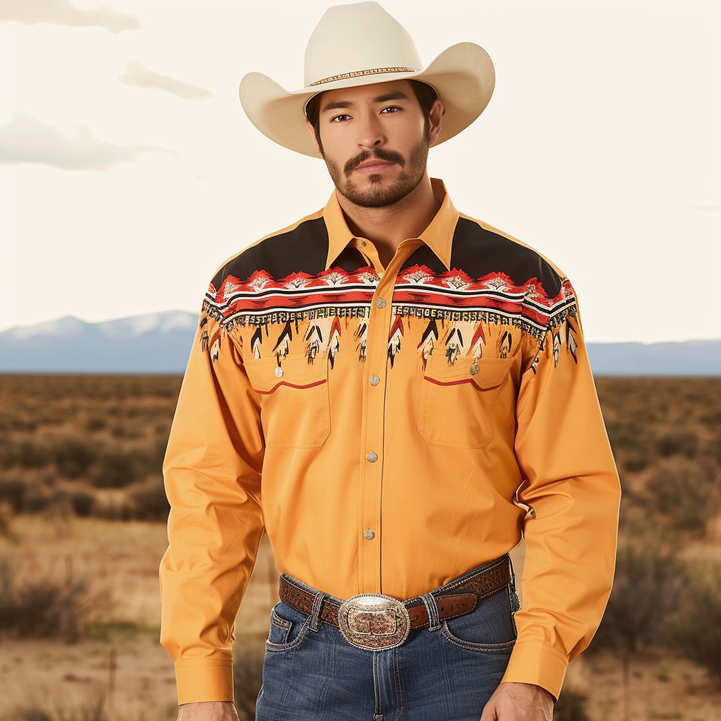 Country style Western Long Shirt High quality High elasticity