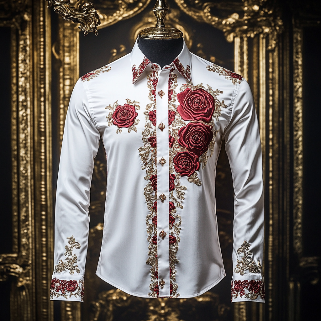 Exquisite Men's Fashion Shirt Uniform Obscure embroidery high quality