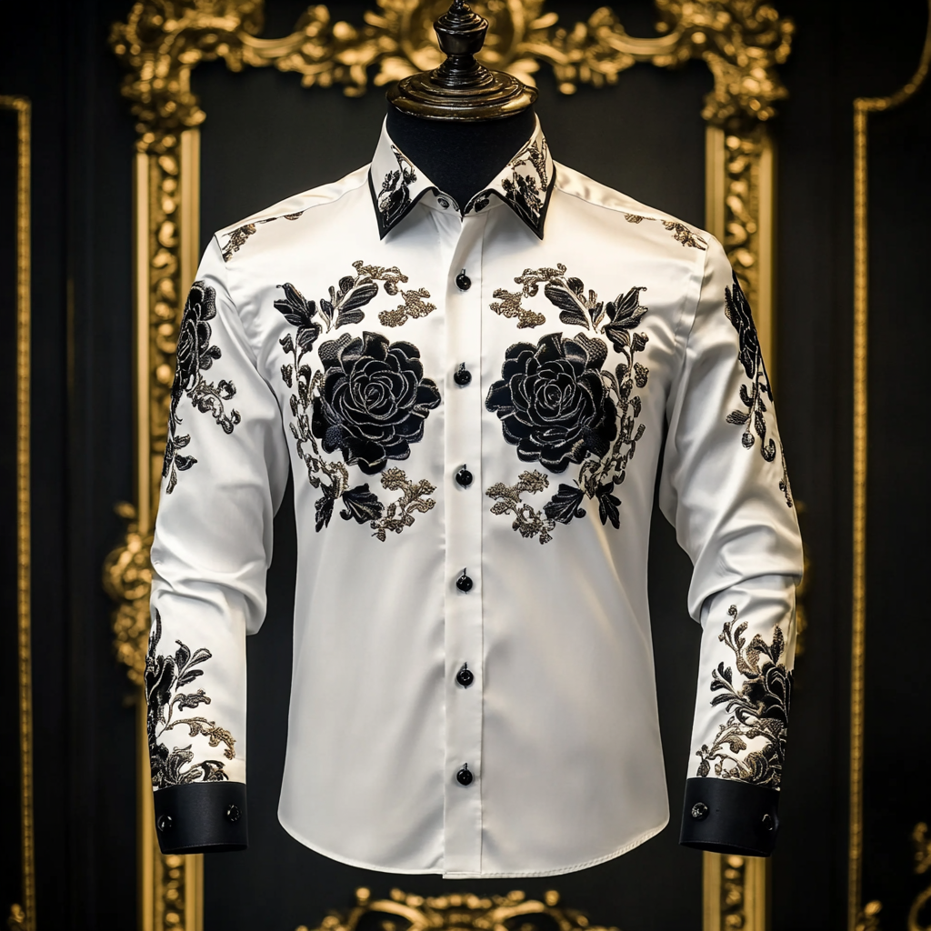 Exquisite Men's Fashion Shirt Uniform Obscure embroidery high quality