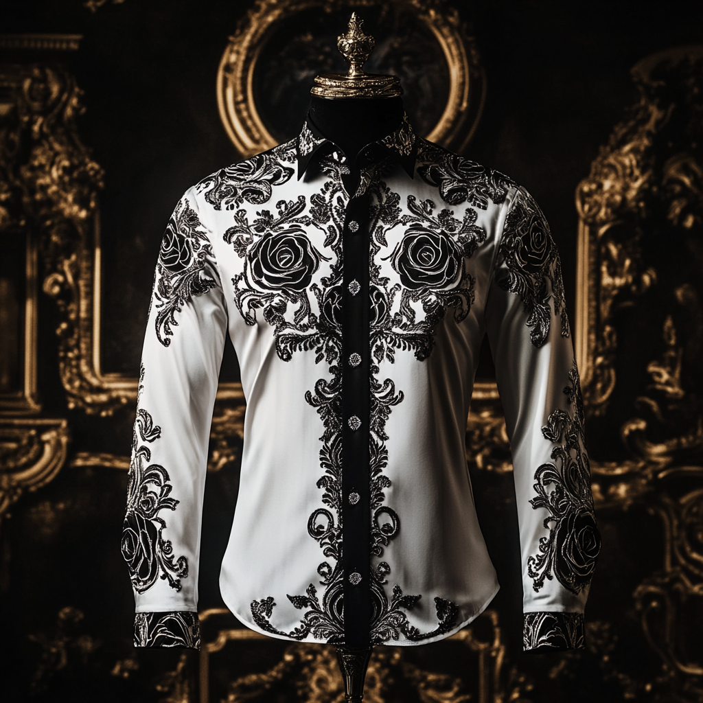 Exquisite Men's Fashion Shirt Uniform Obscure embroidery high quality