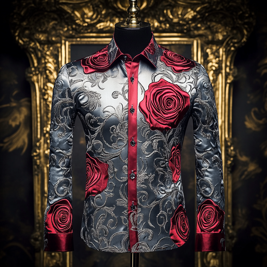 Exquisite Men's Fashion Shirt Uniform Obscure embroidery high quality
