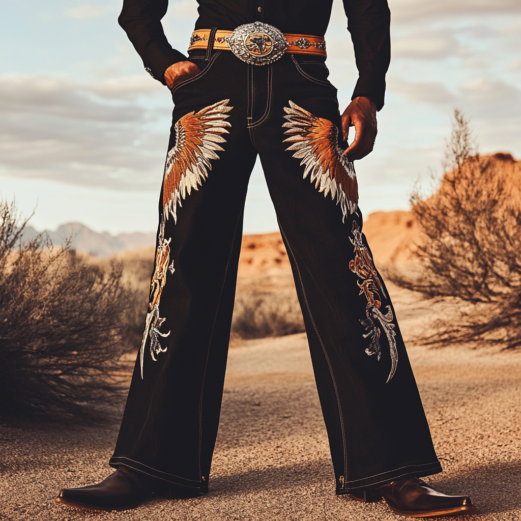 Western Straight Jeans Cowboy Men's Fashion Casual Pants High Quality