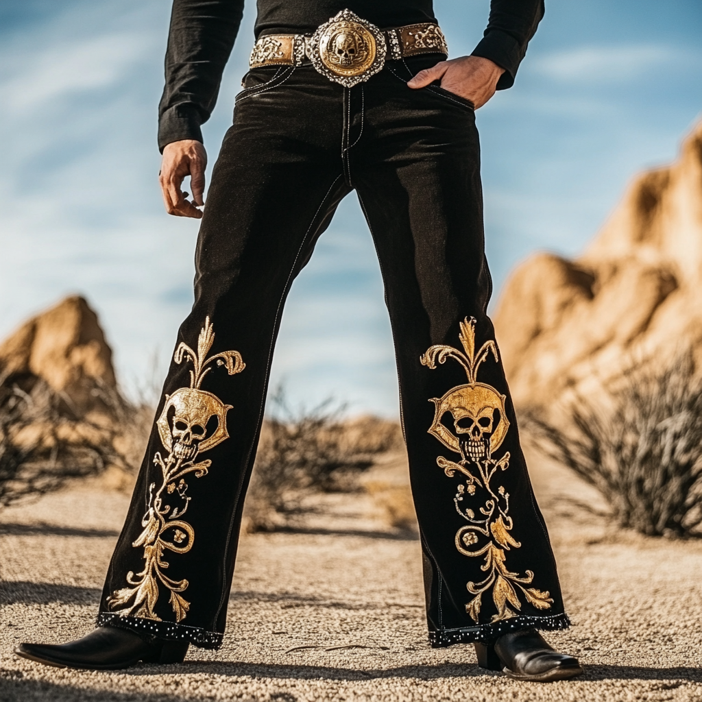 Western Straight Jeans Cowboy Men's Fashion Casual Pants High Quality