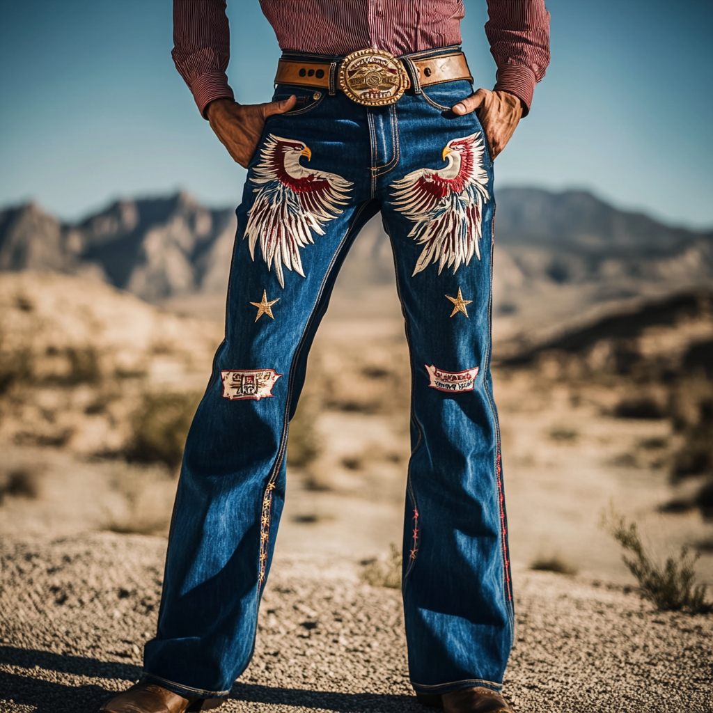 Western Straight Jeans Cowboy Men's Fashion Casual Pants High Quality