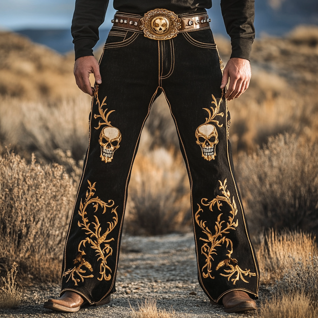 Western Straight Jeans Cowboy Men's Fashion Casual Pants High Quality