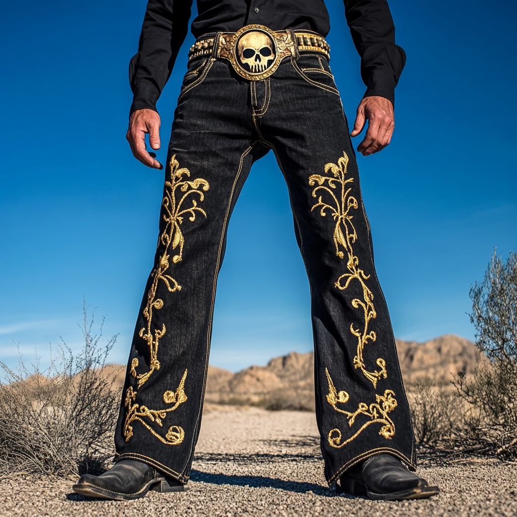 Western Straight Jeans Cowboy Men's Fashion Casual Pants High Quality