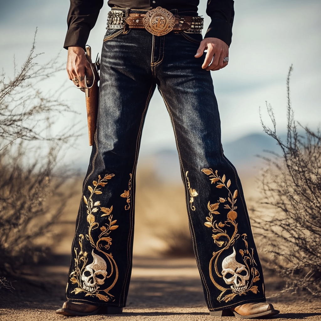 Western Straight Jeans Cowboy Men's Fashion Casual Pants High Quality