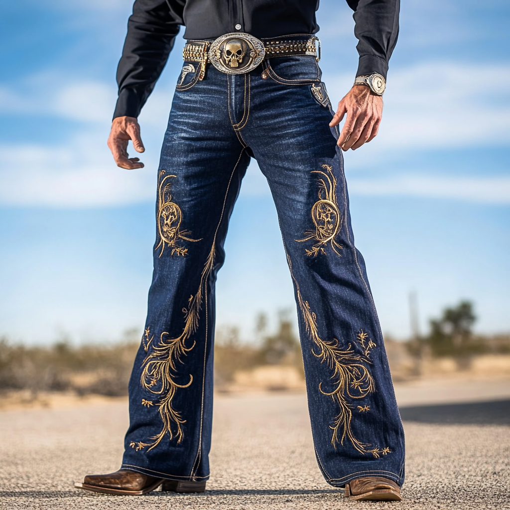 Western Straight Jeans Cowboy Men's Fashion Casual Pants High Quality