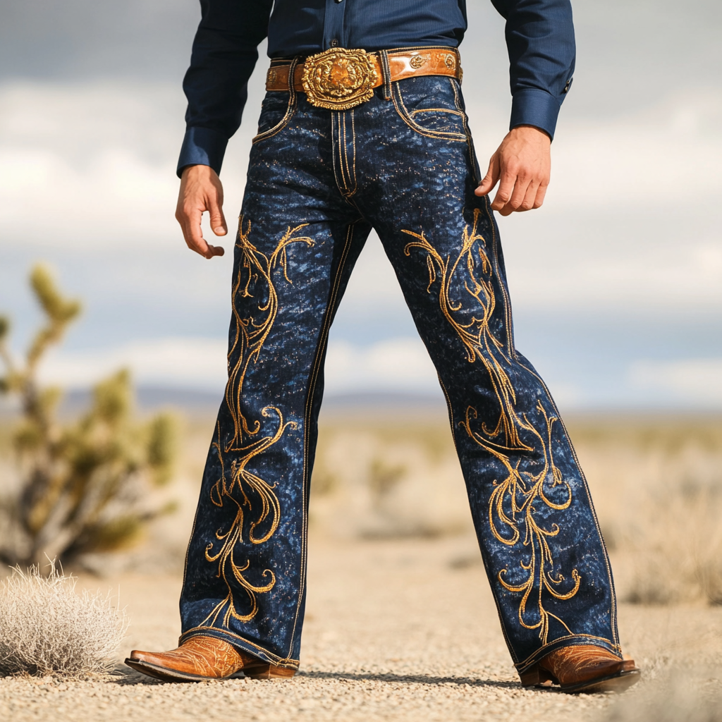 Western Straight Jeans Cowboy Men's Fashion Casual Pants High Quality