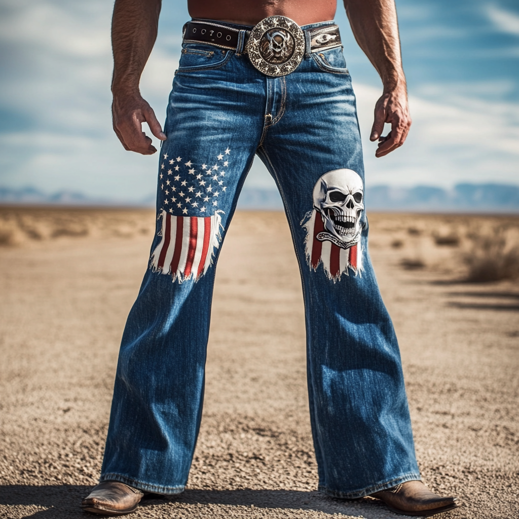 Western Straight Jeans Cowboy Men's Fashion Casual Pants High Quality