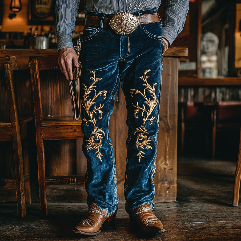 Western Velvet jeans Cowboy Men's Fashion Casual Pants High Quality