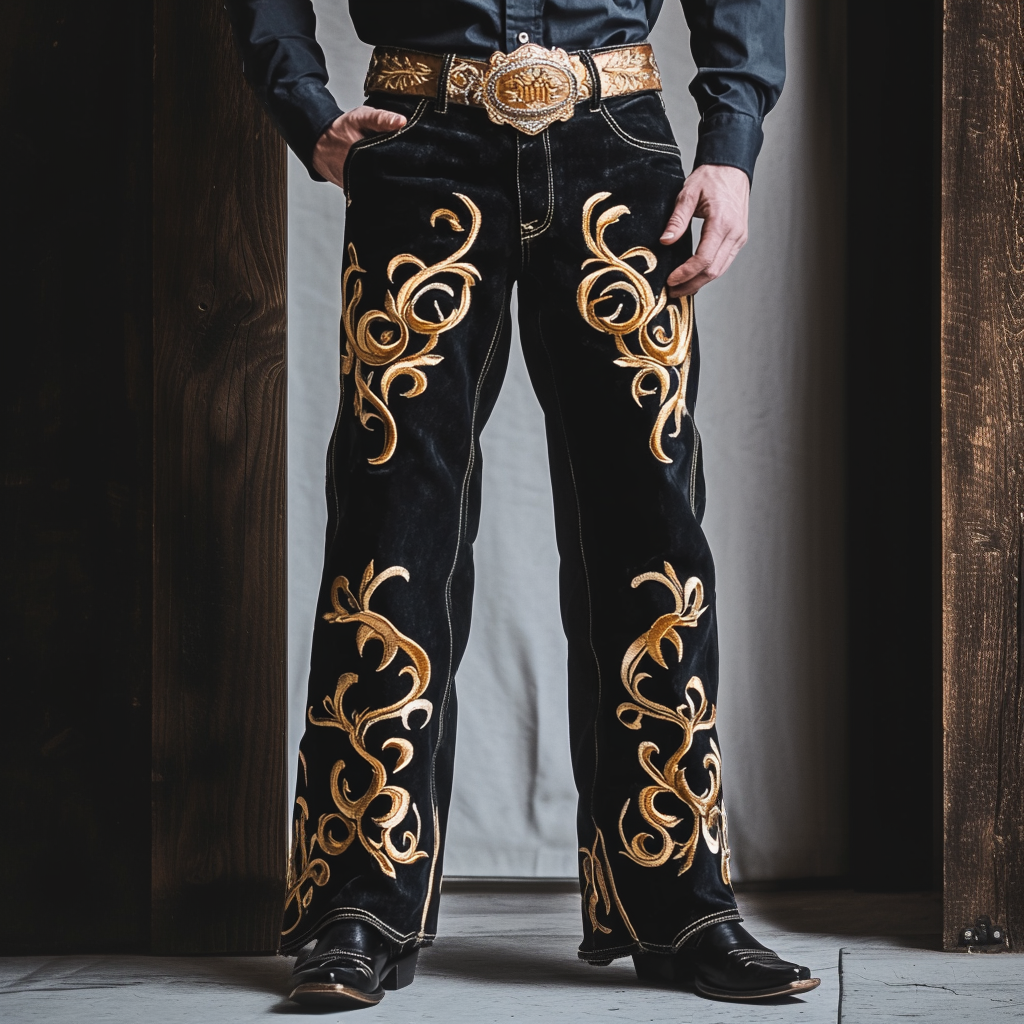 Western Straight Jeans Cowboy Men's Fashion Casual Pants High Quality