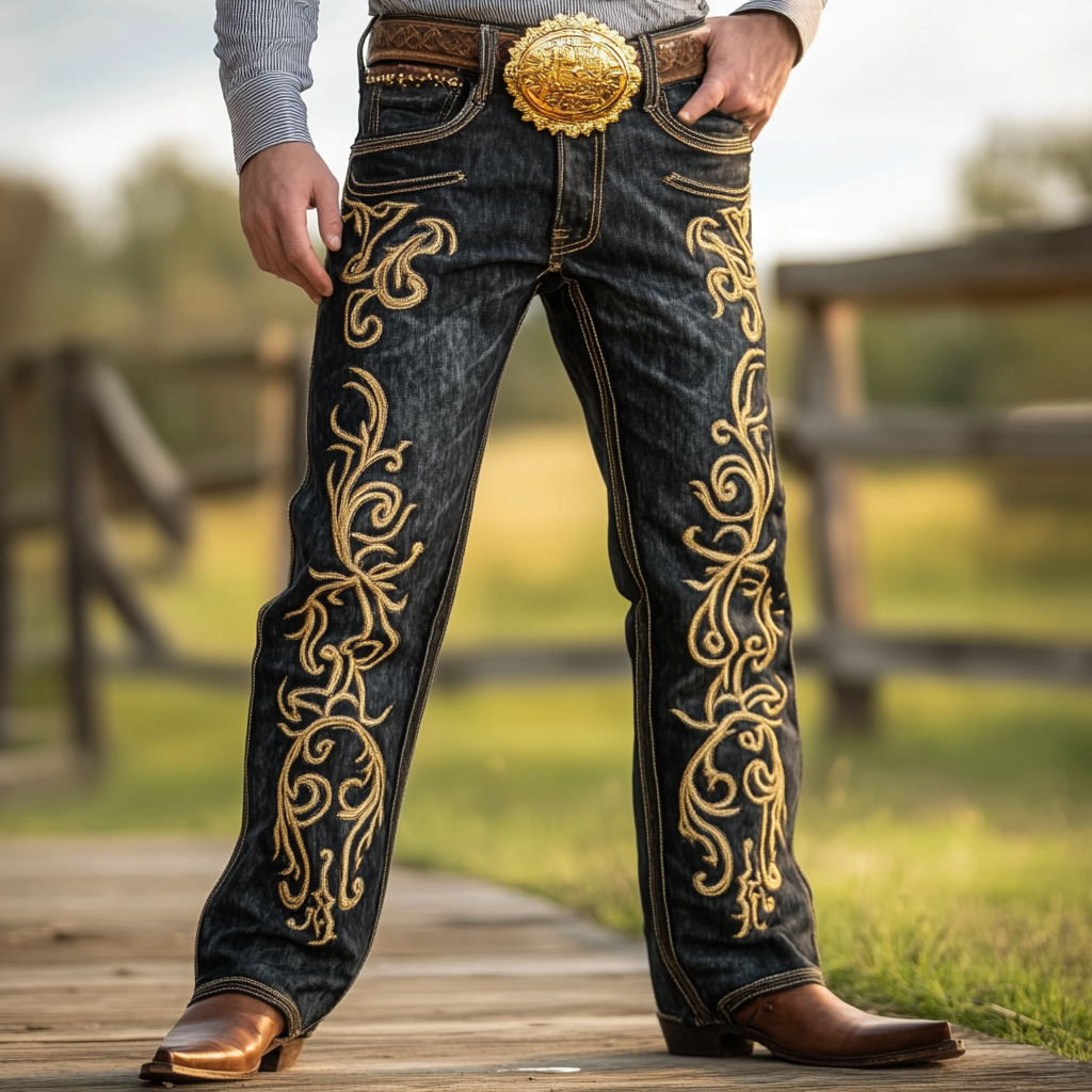 Western Straight Jeans Cowboy Men's Fashion Casual Pants High Quality