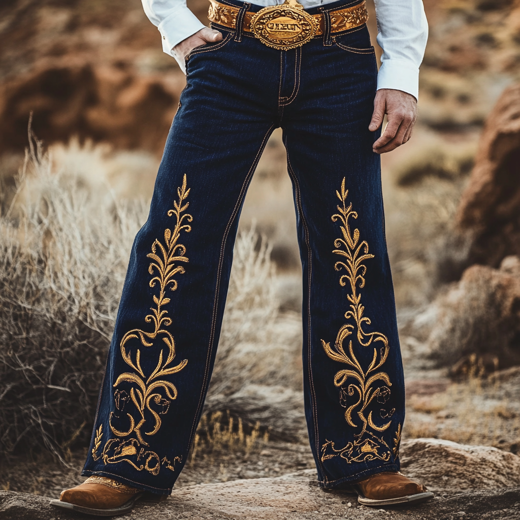 Western Straight Jeans Cowboy Men's Fashion Casual Pants High Quality