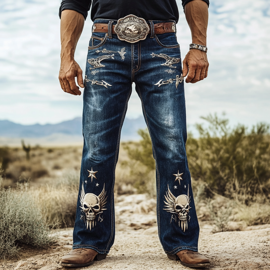 Western Straight Jeans Cowboy Men's Fashion Casual Pants High Quality