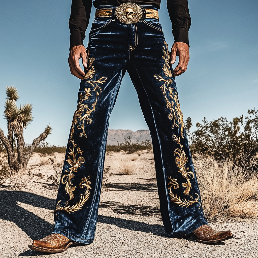 Western Straight Jeans Cowboy Men's Fashion Casual Pants High Quality