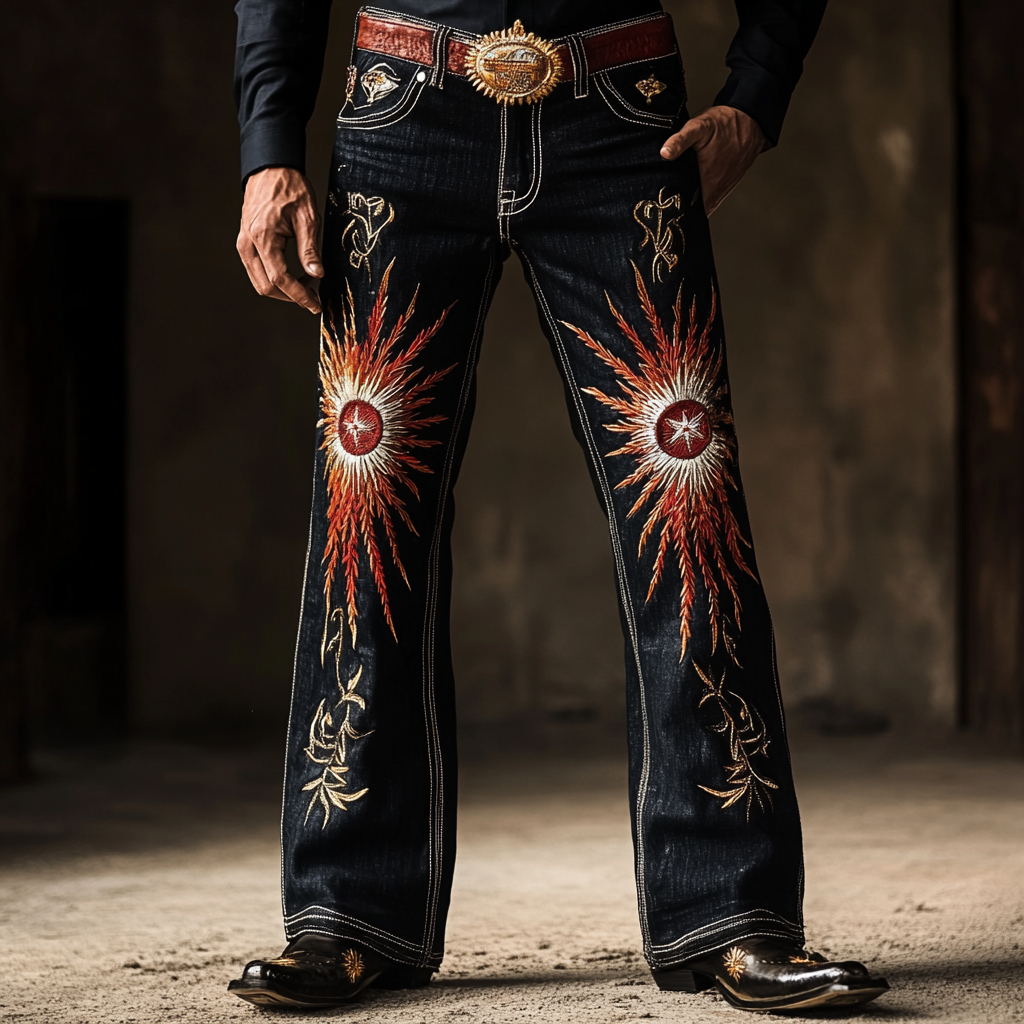 Western Jeans Cowboy Men's Unique Fashion Casual Pants High Elasticity