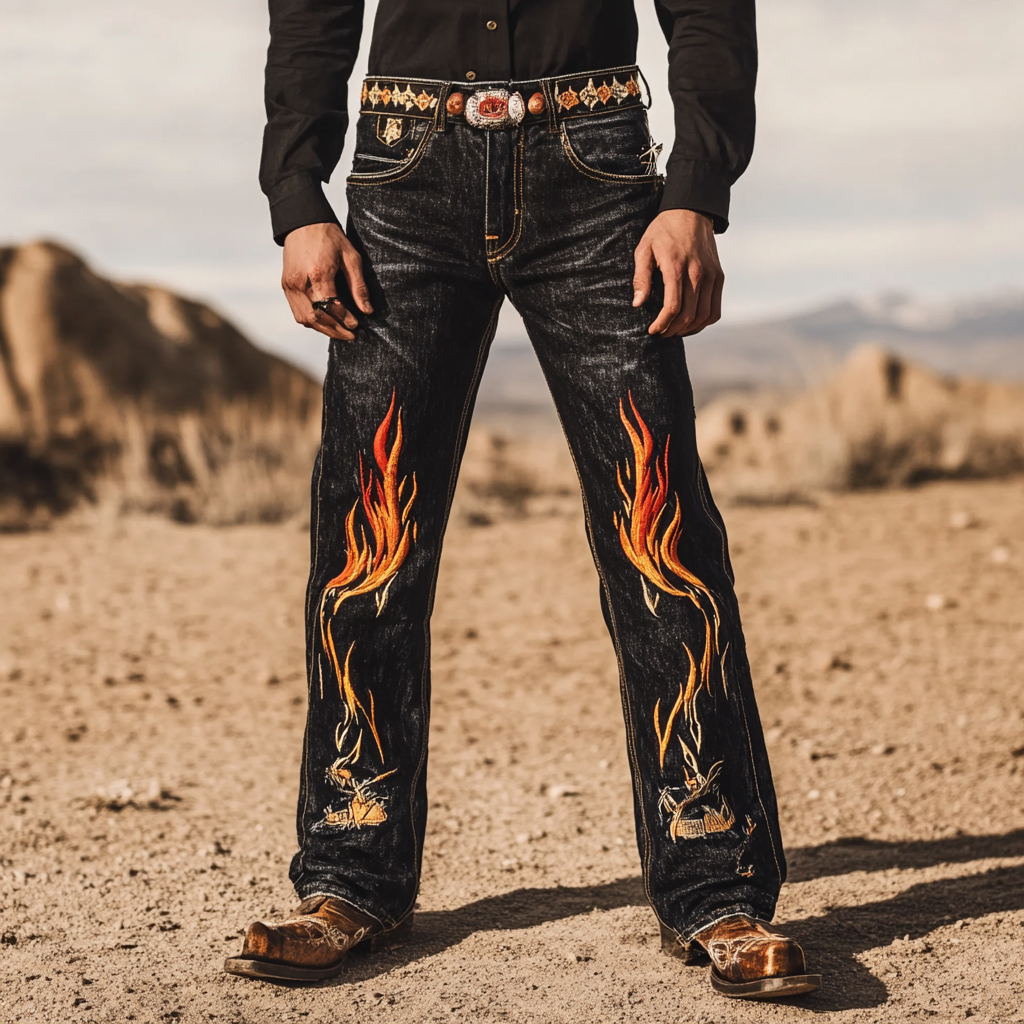 Western Jeans Cowboy Men's Unique Fashion Casual Pants High Elasticity