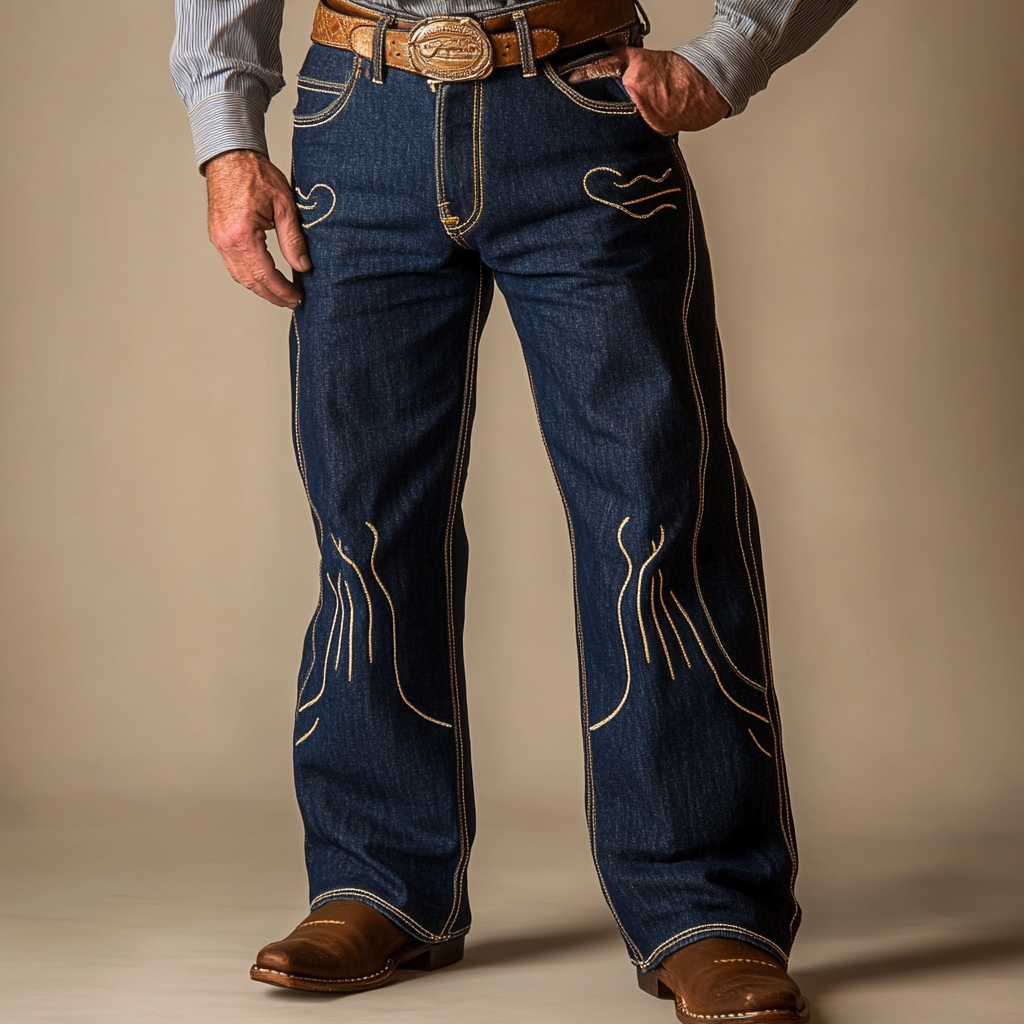 Western Jeans Cowboy Men's Unique Fashion Casual Pants High Elasticity