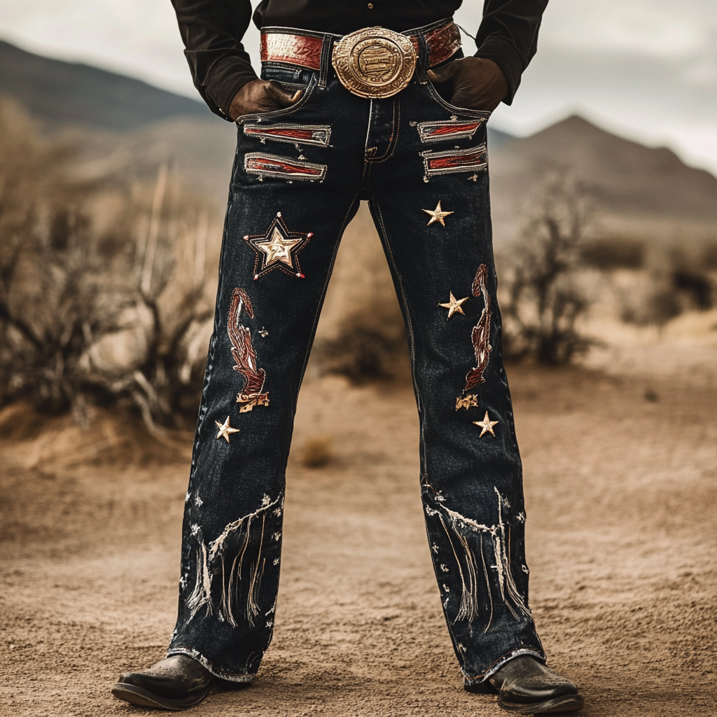 Western Jeans Cowboy Men's Unique Fashion Casual Pants High Elasticity