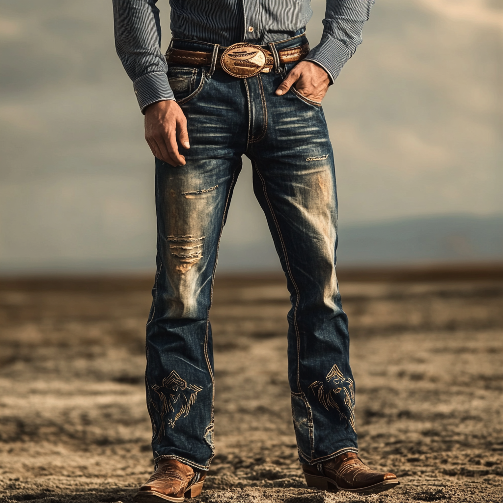 Western Jeans Cowboy Men's Unique Fashion Casual Pants High Elasticity