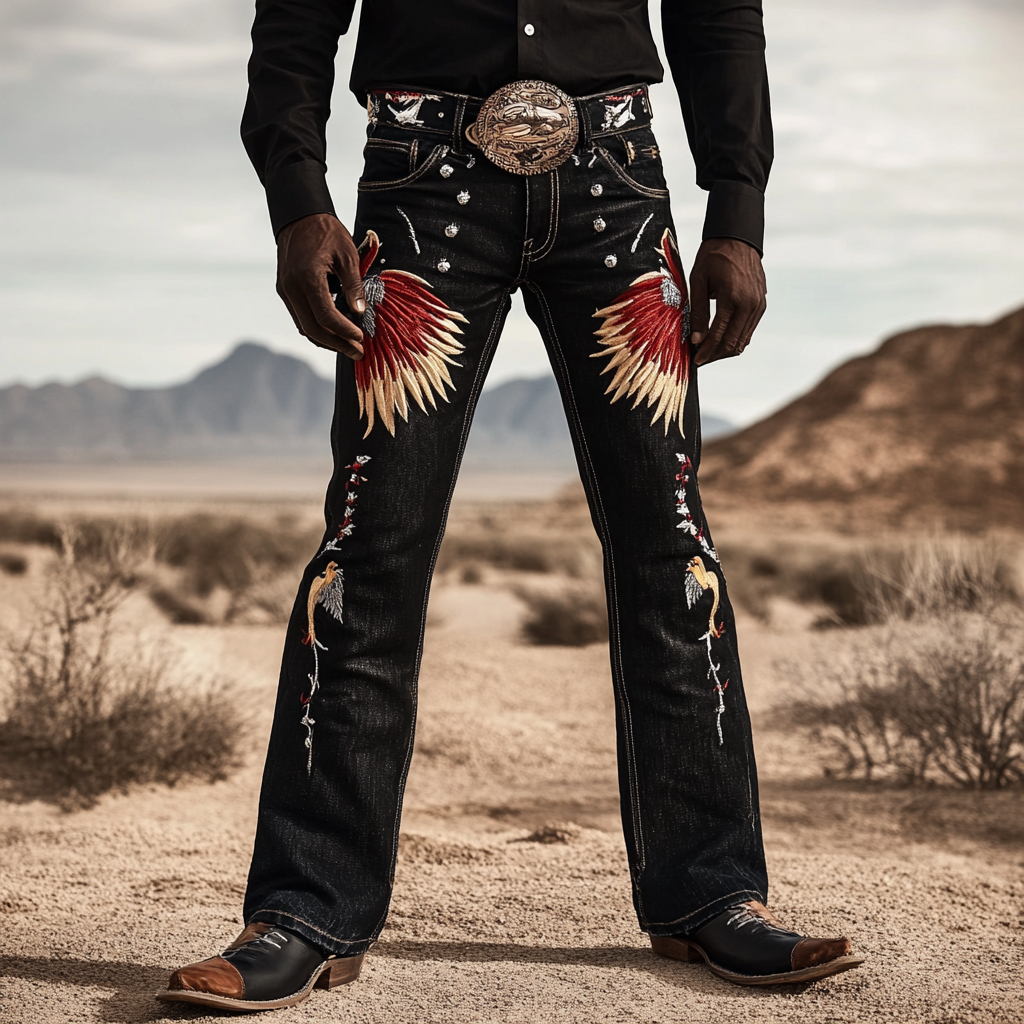 Western Jeans Cowboy Men's Unique Fashion Casual Pants High Elasticity