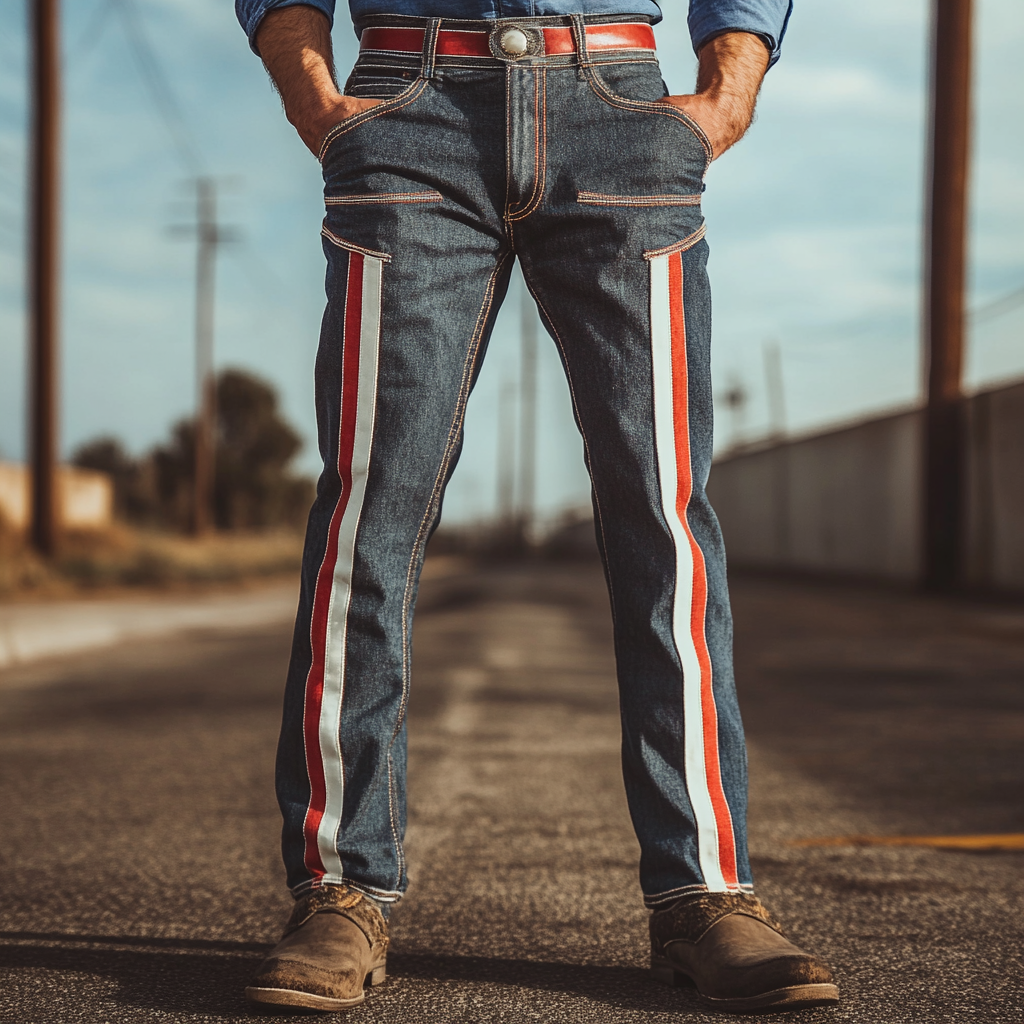 Western Jeans Cowboy Men's Unique Fashion Casual Pants High Elasticity