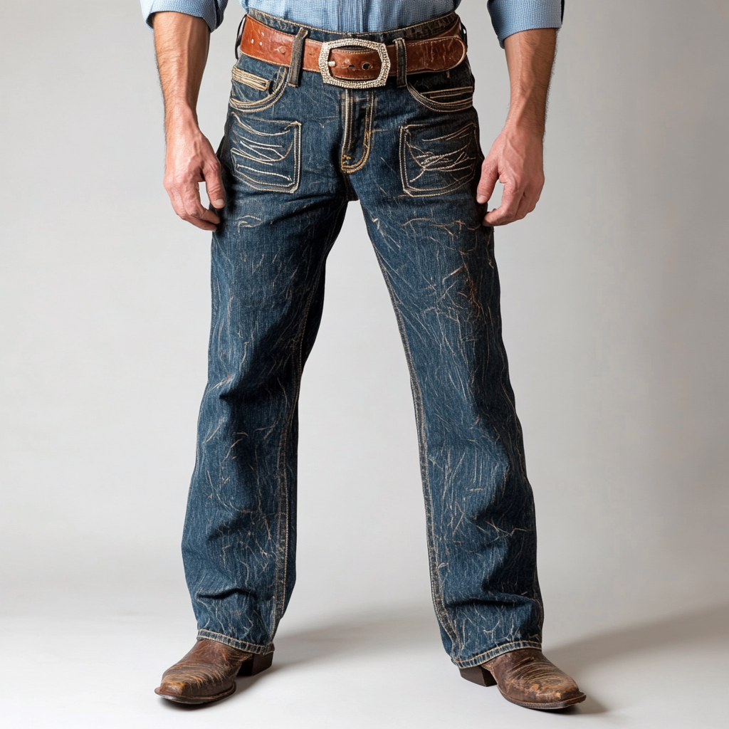 Western Jeans Cowboy Men's Unique Fashion Casual Pants High Elasticity