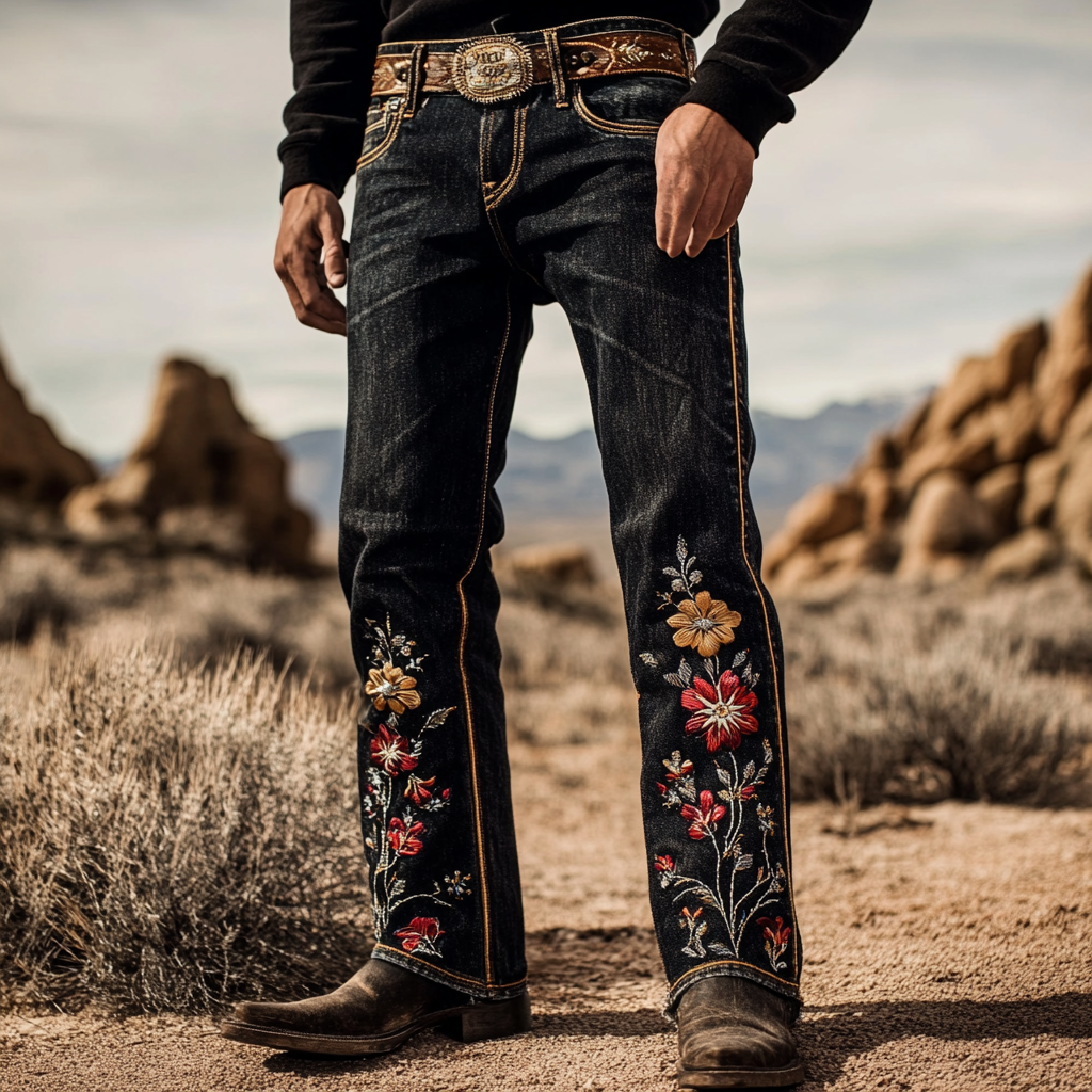 Western Jeans Cowboy Men's Unique Fashion Casual Pants High Elasticity