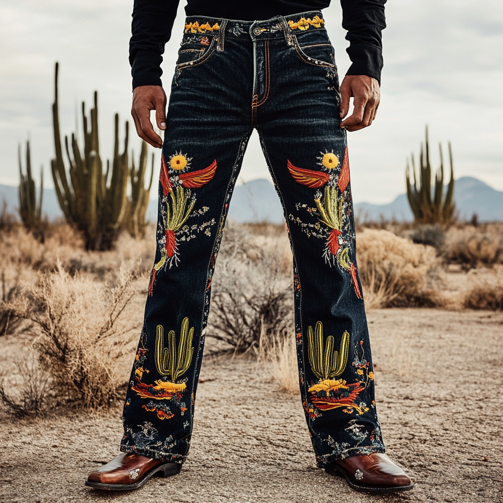 Western Jeans Cowboy Men's Unique Fashion Casual Pants High Elasticity