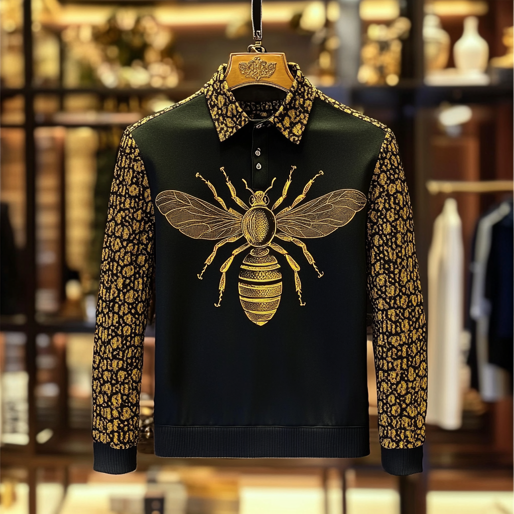 Bee Luxury Designer Brand men's fashion high quality long-sleeve Suits polo shirt