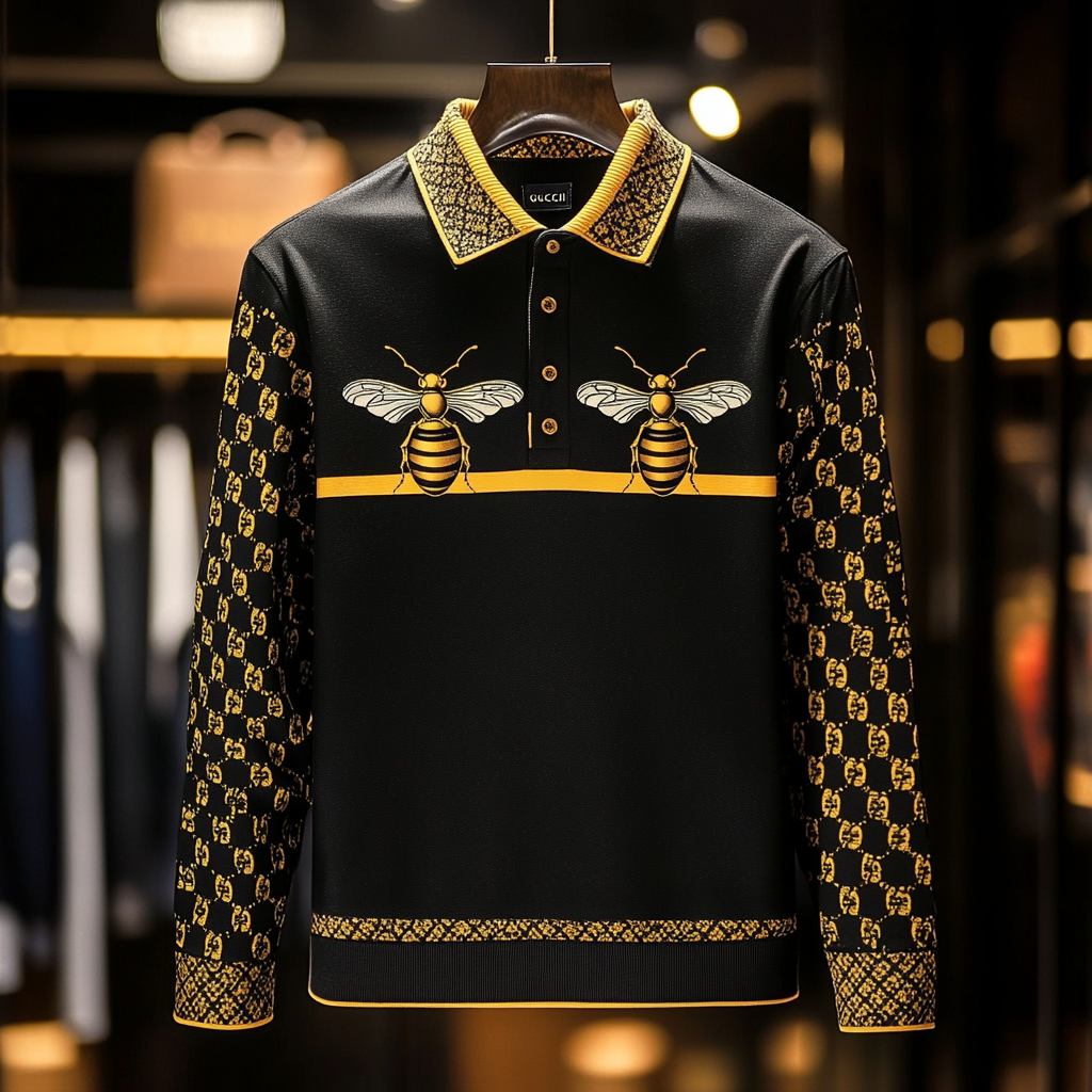 Bee Luxury Designer Brand men's fashion high quality long-sleeve Suits polo shirt