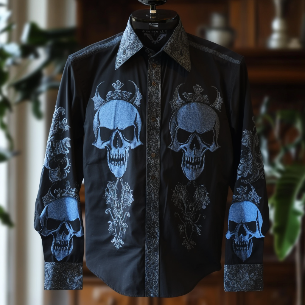 Halloween Skulls Western Styles Premium High Elasticity Long Sleeve Shirt