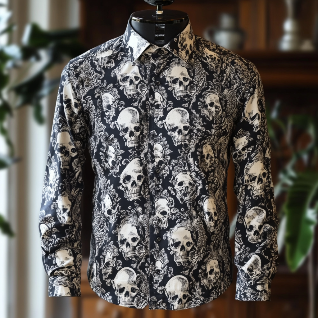 Halloween Skulls Western Styles Premium High Elasticity Long Sleeve Shirt