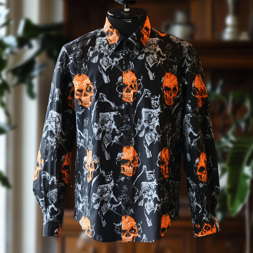 Halloween Skulls Western Styles Premium High Elasticity Long Sleeve Shirt