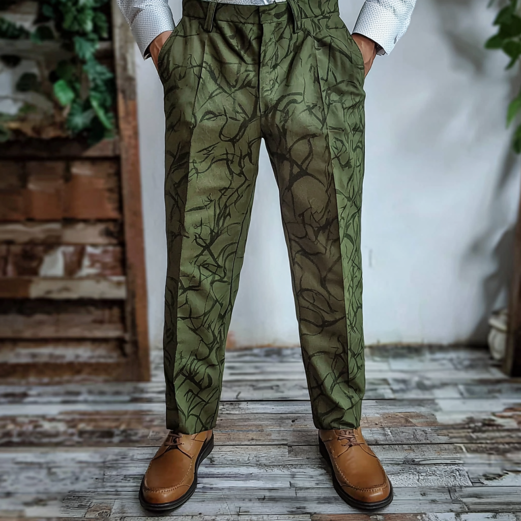 Python × fallen leaves Luxury Men's Unique Fashion Casual Suit Pants High Elasticity