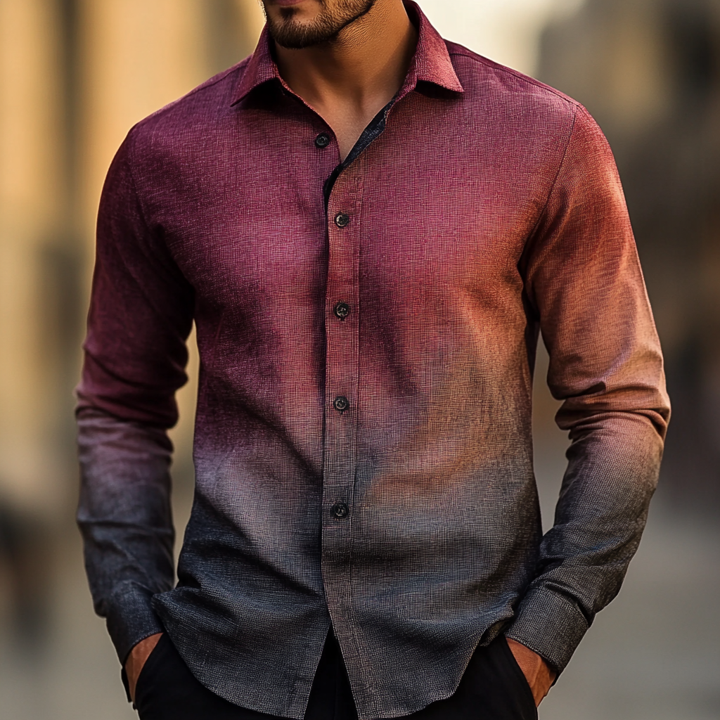 Business classic Gradient high quality versatile men's fashion suit long-sleeved shirt