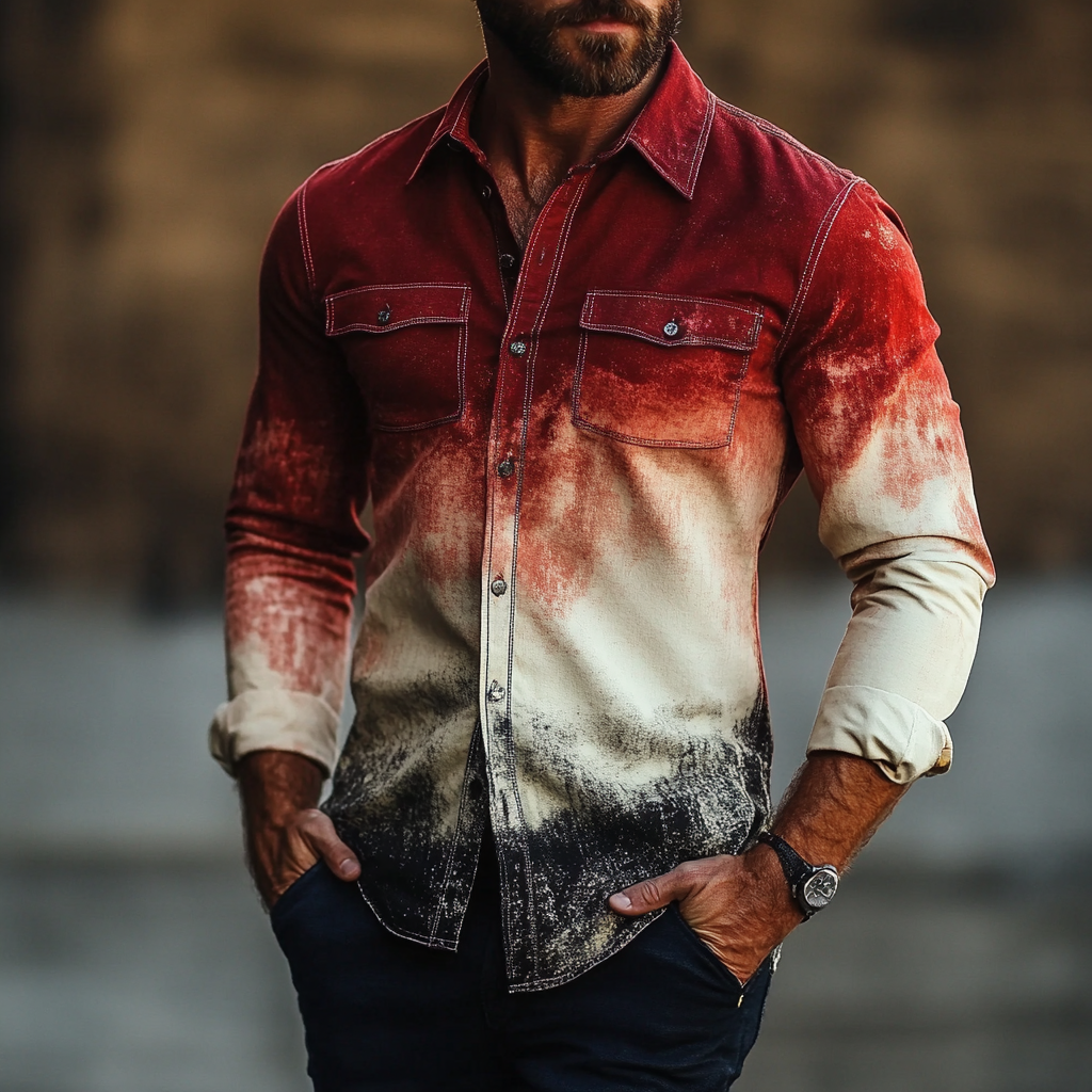 Business classic Gradient high quality versatile men's fashion suit long-sleeved shirt