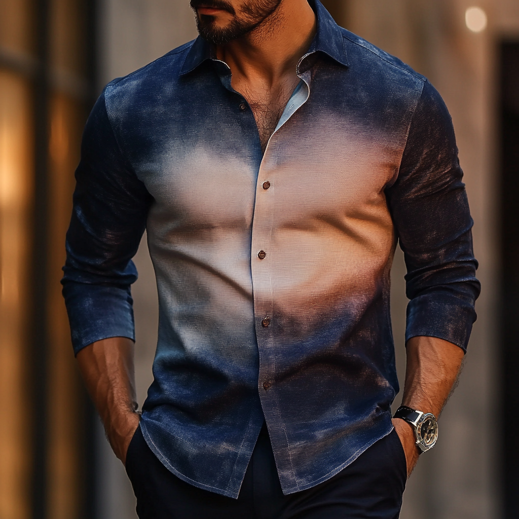 Business classic Gradient high quality versatile men's fashion suit long-sleeved shirt