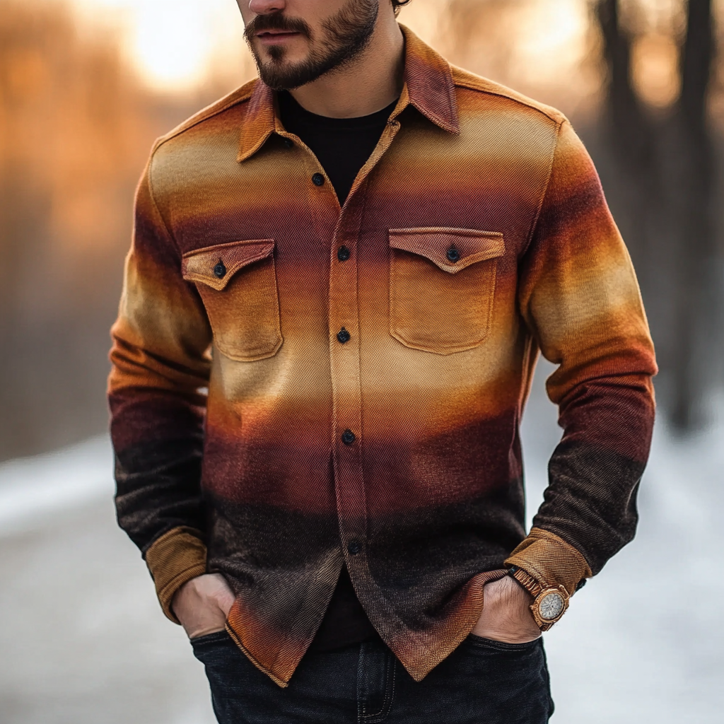 Business classic Gradient high quality versatile men's fashion suit long-sleeved shirt