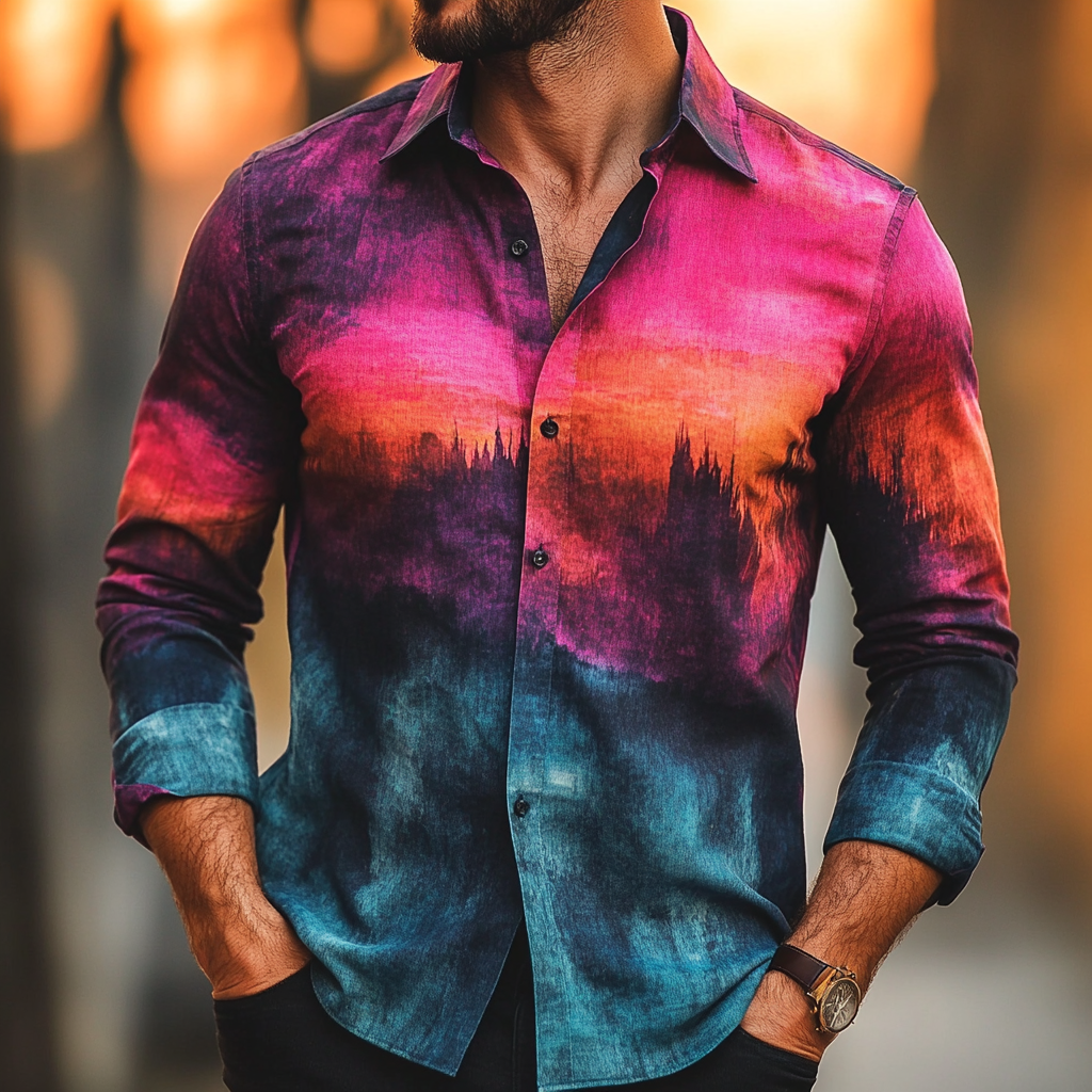 Business classic Gradient high quality versatile men's fashion suit long-sleeved shirt