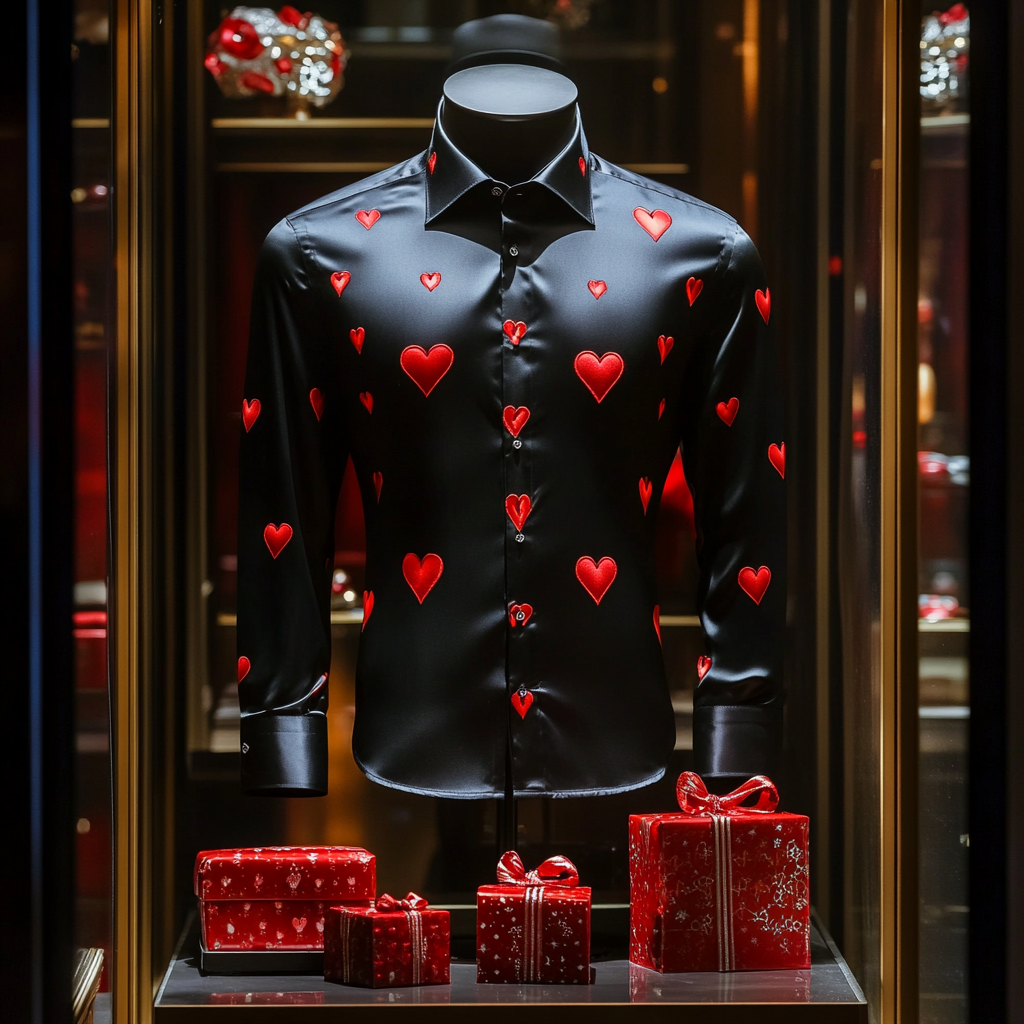 Men's Silk Valentine's Day Luxury Casual Long Sleeve Shirt