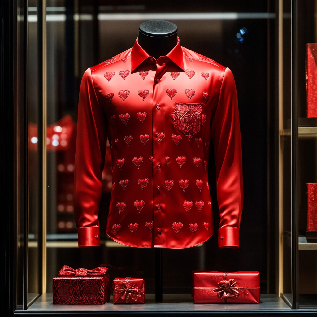 Men's Silk Valentine's Day Luxury Casual Long Sleeve Shirt